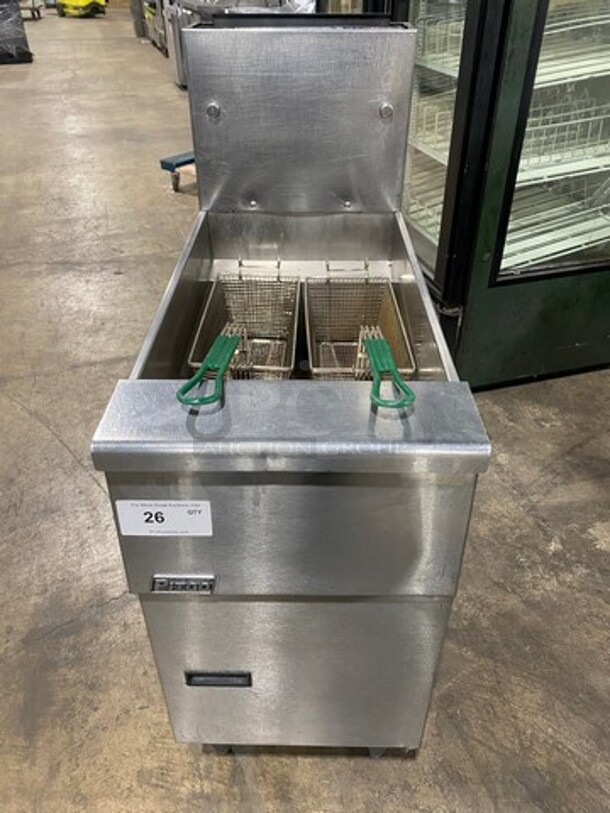NICE! Pitco Commercial Natural Gas Powered Deep Fat Fryer! With Metal Frying Baskets! All Stainless Steel! On Legs! - Image 1 of 9