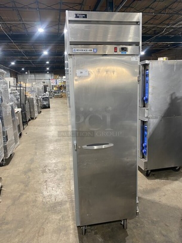 Beverage Air Commercial Single Door Reach In Freezer! With Poly Coated Racks! All Stainless Steel! On Casters! Model: HF11S SN: 12102164 115V 60HZ 1 Phase