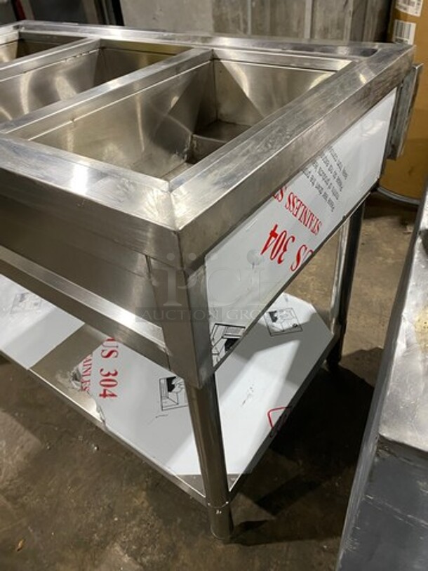 AMAZING! SCRATCH-N-DENT! Commercial Electric Powered 3 Well Steam Table! With Lowering Prep Line! With Storage Space Underneath! All Stainless Steel! On Legs! (Measurements Are With Prep Line Raised) - Image 4 of 11