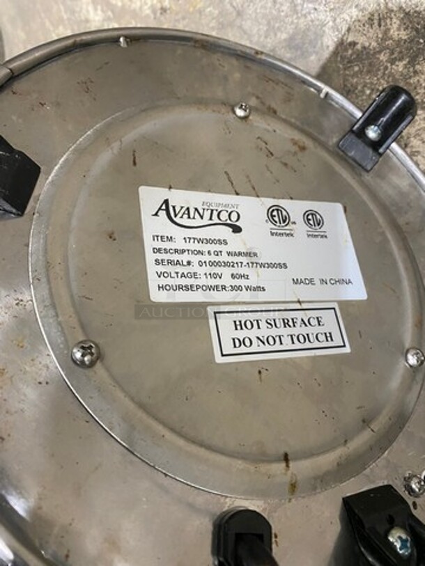 Avantco Commercial Countertop 6 QT Warmer! Model: 177W300SS SN: 0100030217 110V - Image 6 of 7