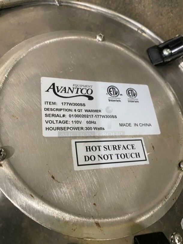 Avantco Commercial Countertop 6 QT Warmer! Model: 177W300SS SN: 0100020217 110V - Image 5 of 6