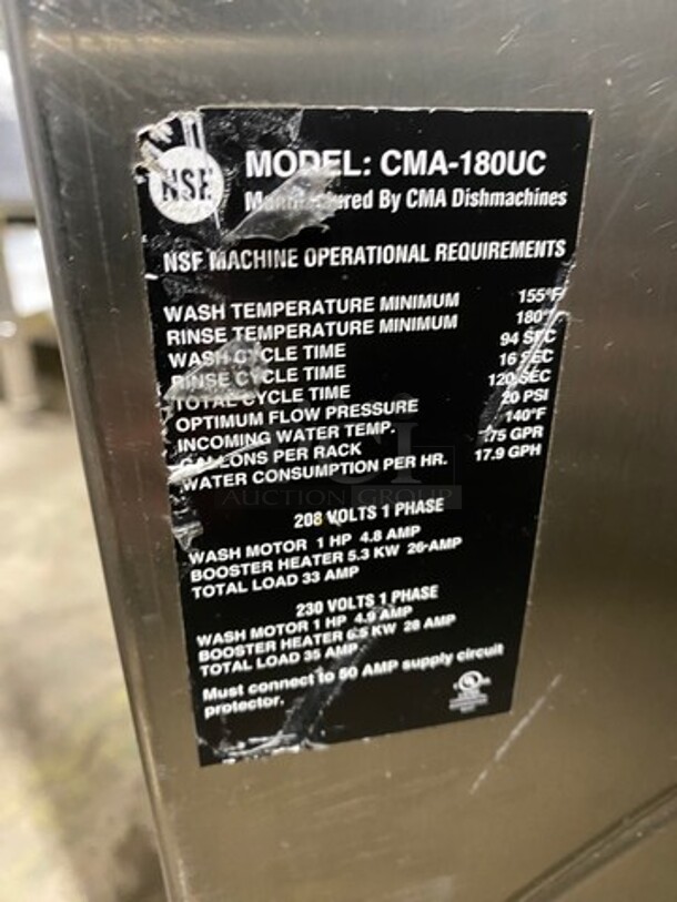 CMA Commercial Undercounter Dishwasher! All Stainless Steel! Model: CMA180UC 208V 60HZ 1 Phase - Image 9 of 9