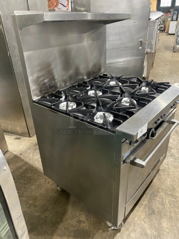 Sunfire Commercial Natural Gas Powered 6 Burner Stove! With Raised Back Splash And Salamander Shelf! With Oven Underneath! All Stainless Steel! On Casters! - Image 2 of 10