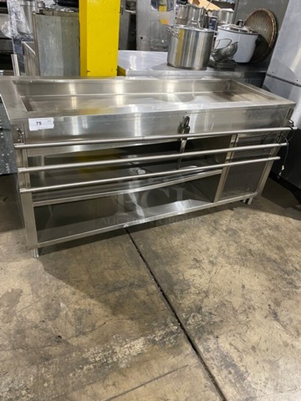 OUT OF THE BOX! NEVER USED! Bayonne Commerical 5 Bay Cold Pan/Cold Food Buffet Counter! With Folding Serving Counter! With 2 Shelf Storage Underneath! All Stainless Steel! On Legs! Model: CPM-72 SN: 7195 120V 60HZ 1 Phase