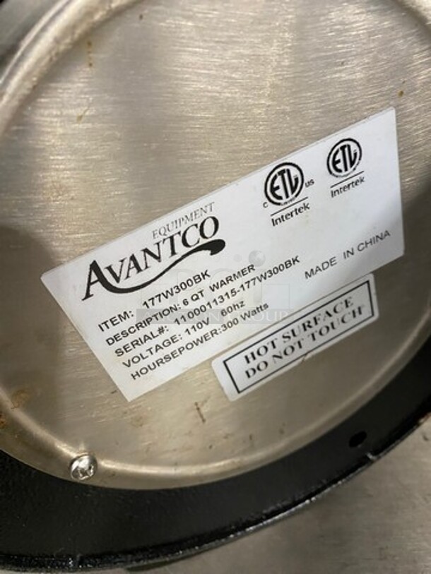 Avantco Commercial Countertop 6 QT Warmer! Model: 177W300BK SN: 1100011315 110V - Image 5 of 6