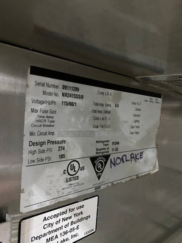 Norlake Commercial Single Door Reach In Refrigerator! With Poly Coated Racks! All Stainless Steel! On Casters! Model: NR241SSS SN: 09111289 115V 60HZ 1 Phase - Image 7 of 9