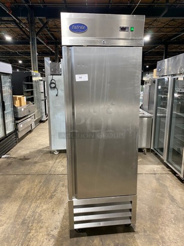 Entree Commercial Single Door Reach In Freezer! With Poly Coated Racks! All Stainless Steel! On Casters! Model: CF1 SN: 1711ENTH93113 115V 60HZ 1 Phase