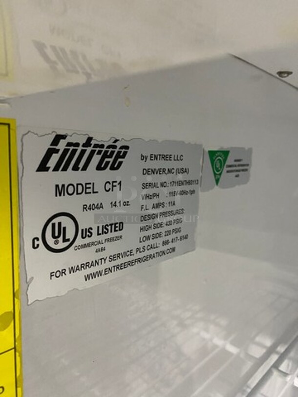 Entree Commercial Single Door Reach In Freezer! With Poly Coated Racks! All Stainless Steel! On Casters! Model: CF1 SN: 1711ENTH93113 115V 60HZ 1 Phase - Image 7 of 8