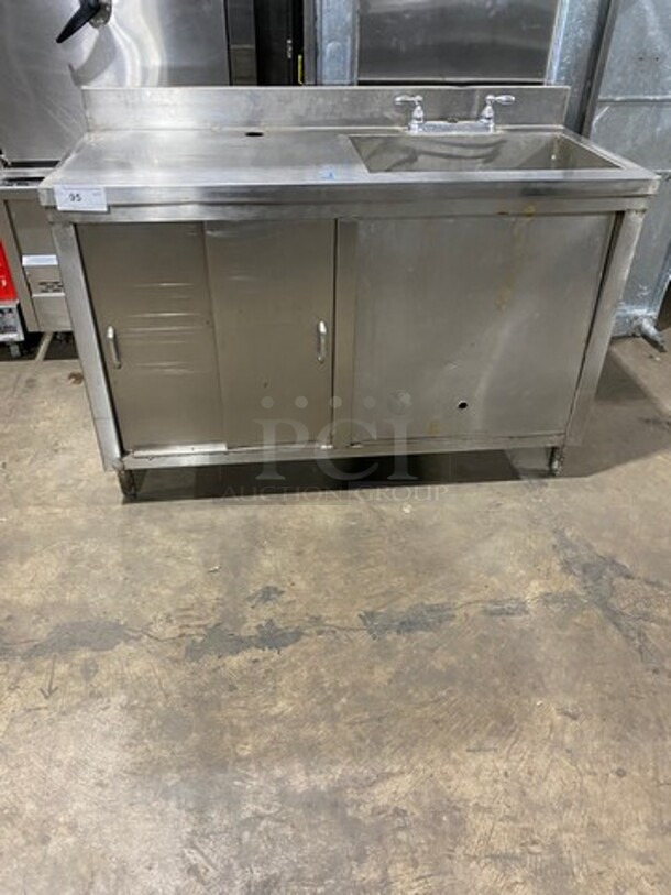 Commercial Custom Made Work Top Station! With Built In Sink! With Storage Space Underneath! Solid Stainless Steel! On Legs!