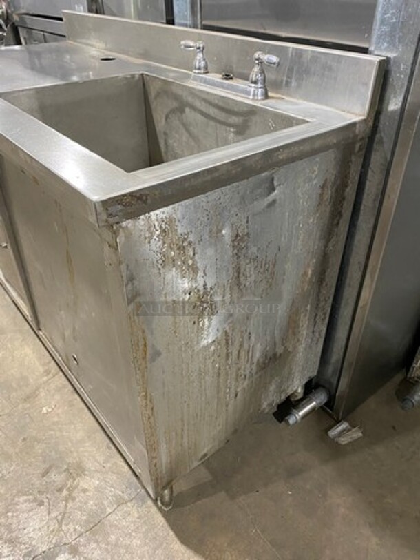 Commercial Custom Made Work Top Station! With Built In Sink! With Storage Space Underneath! Solid Stainless Steel! On Legs! - Image 3 of 8