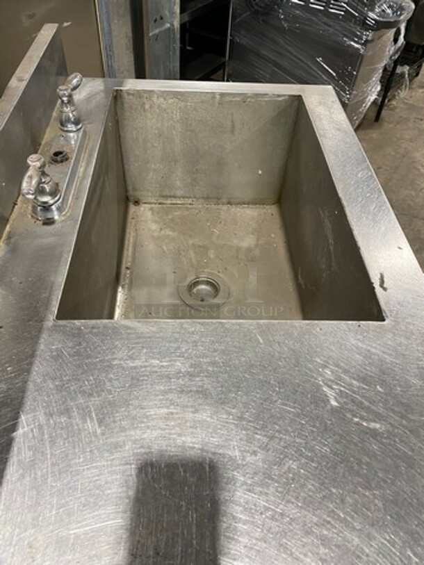 Commercial Custom Made Work Top Station! With Built In Sink! With Storage Space Underneath! Solid Stainless Steel! On Legs! - Image 5 of 8