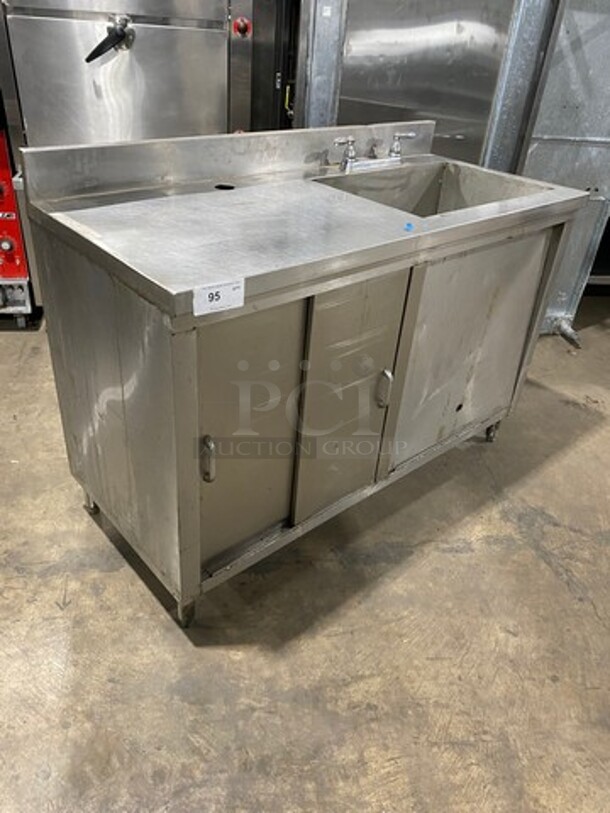 Commercial Custom Made Work Top Station! With Built In Sink! With Storage Space Underneath! Solid Stainless Steel! On Legs! - Image 8 of 8
