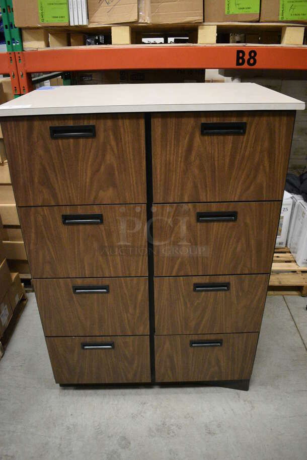 Wood Pattern 8 Drawer Filing Cabinet. 39x25x54. (HS: Backroom)