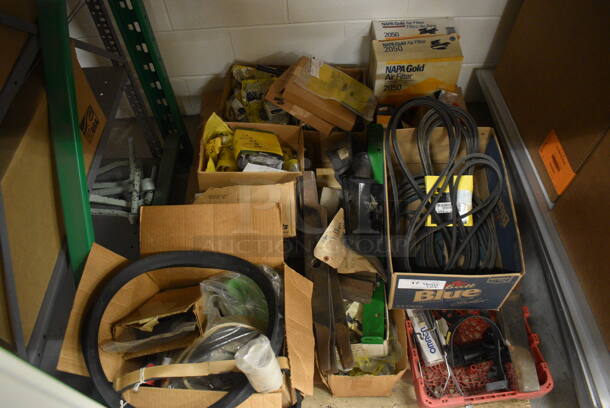 PALLET LOT OF Various Parts and Pieces For Various Units Including Scag Lawnmower and John Deere. (HS: Backroom)