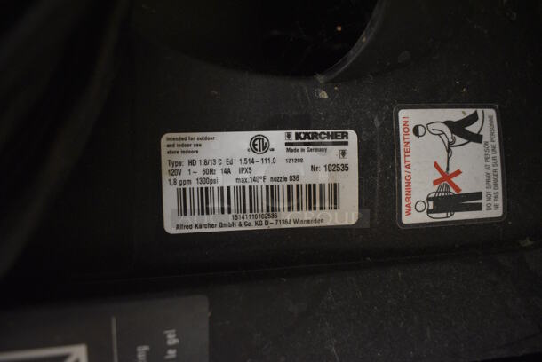 Karcher HD 1.8/13 C Ed Commercial Direct Draw Cold Water Pressure Washer. 120 Volts, 1 Phase. 12x16x48. (HS: Backroom) - Image 7 of 7