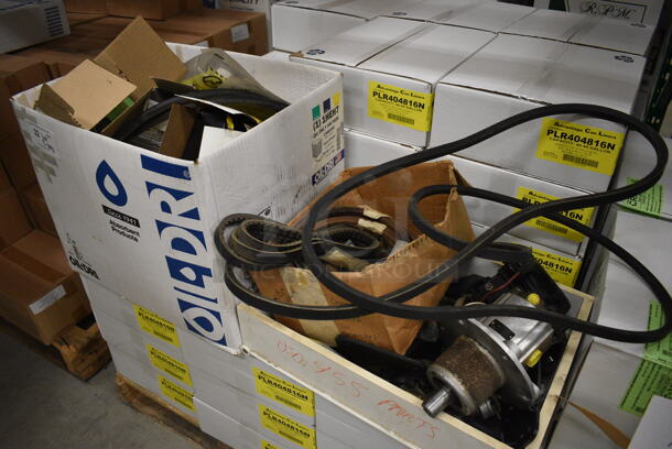ALL ONE MONEY! Lot of 2 Boxes of Spare Parts Including Belts. (HS: Backroom)