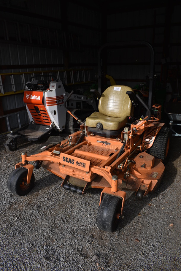 Scag STT61V-28CAT-SS Metal Commercial Diesel Powered Turf Tiger Riding Lawn Mower. Hours Read 849. BUYER MUST REMOVE. 80x90x70. Unit Was In Working Condition During The Last Mowing Season. (HS: Garage 1) - Image 2 of 12