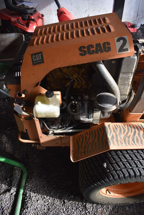 Scag STT61V-28CAT-SS Metal Commercial Diesel Powered Turf Tiger Riding Lawn Mower. Hours Read 849. BUYER MUST REMOVE. 80x90x70. Unit Was In Working Condition During The Last Mowing Season. (HS: Garage 1) - Image 7 of 12