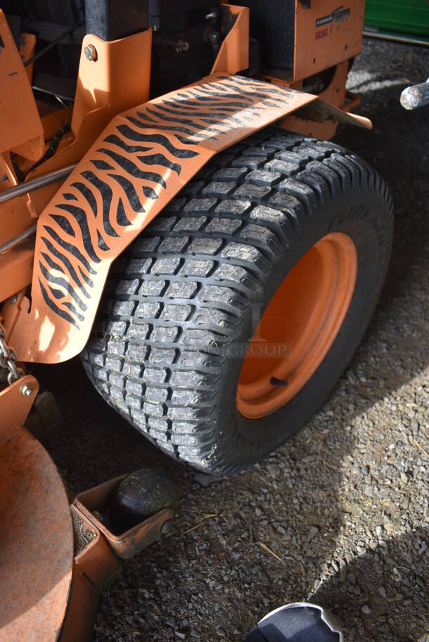 Scag STT61V-28CAT-SS Metal Commercial Diesel Powered Turf Tiger Riding Lawn Mower. Hours Read 849. BUYER MUST REMOVE. 80x90x70. Unit Was In Working Condition During The Last Mowing Season. (HS: Garage 1) - Image 11 of 12