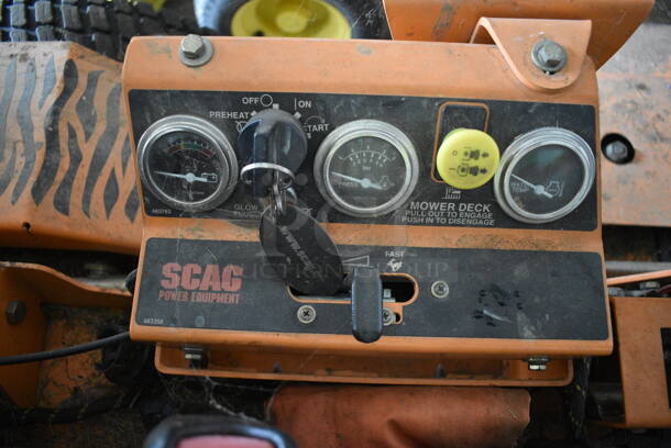 Scag STT-28CAT-SS Metal Commercial Turf Tiger Riding Lawn Mower. Hours Read 1549. BUYER MUST REMOVE. 72x95x68. Unit Is Hard To Start and Shuts Off While Mowing. (HS: Garage 2) - Image 10 of 12
