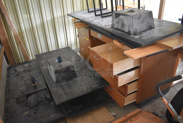 ALL ONE MONEY! Lot of Wooden Counter w/ 3 Sink Countertops. Unit Was Previously Used In Science Class. (HS: Garage 2)