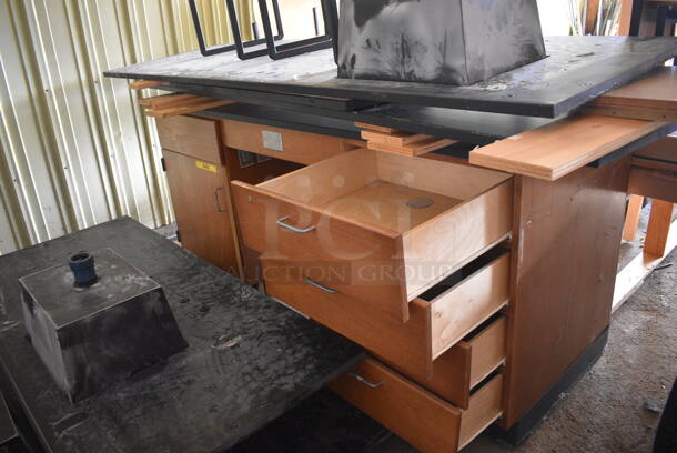 ALL ONE MONEY! Lot of Wooden Counter w/ 3 Sink Countertops. Unit Was Previously Used In Science Class. (HS: Garage 2) - Image 3 of 4