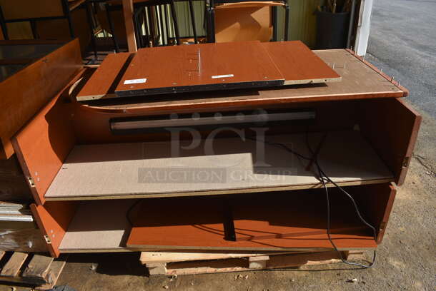 ALL ONE MONEY! PALLET LOT OF Various Items Including 2 Wood Pattern Desk Pieces. (HS: Garage 2)