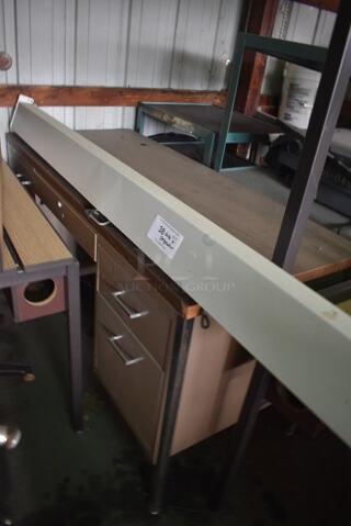 ALL ONE MONEY! Lot of 2 Items; Metal Desk w/ Wood Pattern Desktop and Metal Pull Down Projector Screen. Includes 73". (HS: Garage 4)