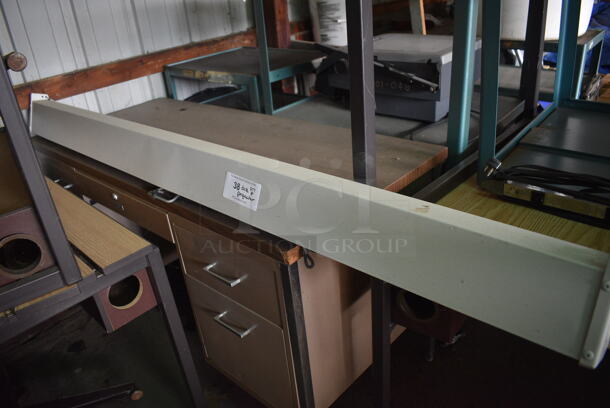 ALL ONE MONEY! Lot of 2 Items; Metal Desk w/ Wood Pattern Desktop and Metal Pull Down Projector Screen. Includes 73". (HS: Garage 4) - Image 2 of 4