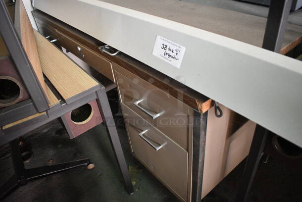 ALL ONE MONEY! Lot of 2 Items; Metal Desk w/ Wood Pattern Desktop and Metal Pull Down Projector Screen. Includes 73". (HS: Garage 4) - Image 3 of 4