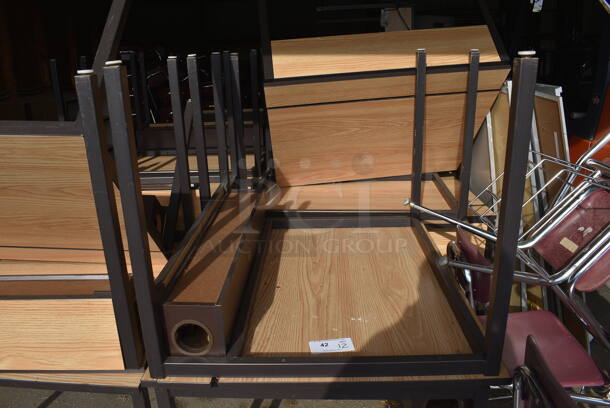 12 Wood Pattern Tables on Metal Legs. 35.5x30x26.5. 12 Times Your Bid! (HS: Garage 4) - Image 2 of 6