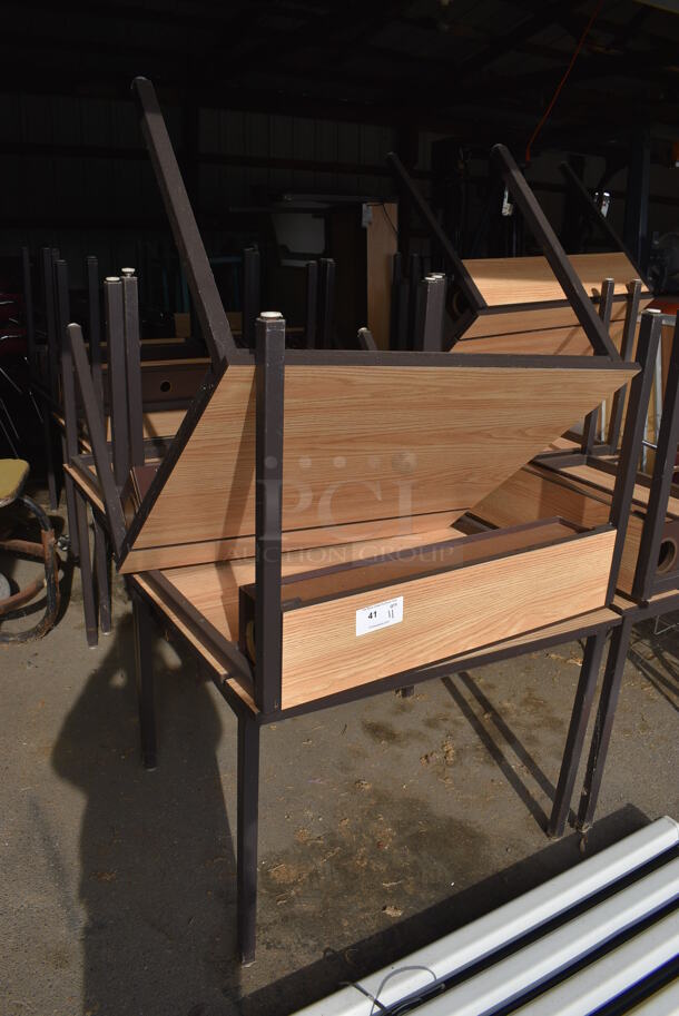 12 Wood Pattern Tables on Metal Legs. 35.5x30x26.5. 12 Times Your Bid! (HS: Garage 4) - Image 5 of 6