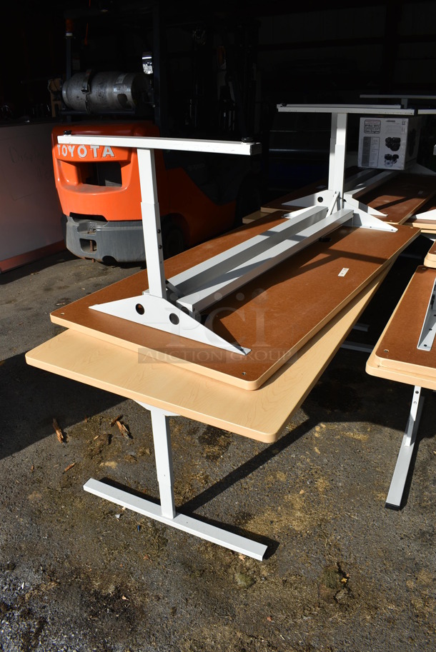 10 Wood Pattern Tables on Metal Legs. BUYER MUST REMOVE. 71.5x35.5x27. 10 Times Your Bid! (HS: Garage 5) - Image 2 of 5