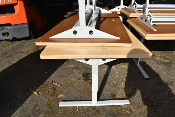 10 Wood Pattern Tables on Metal Legs. BUYER MUST REMOVE. 71.5x35.5x27. 10 Times Your Bid! (HS: Garage 5) - Image 3 of 5