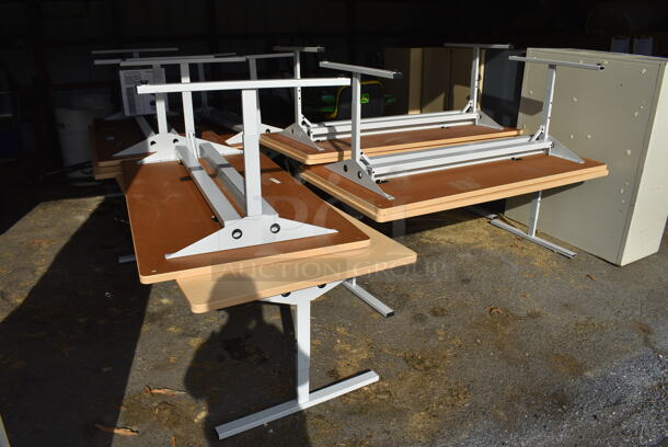 10 Wood Pattern Tables on Metal Legs. BUYER MUST REMOVE. 71.5x35.5x27. 10 Times Your Bid! (HS: Garage 5) - Image 4 of 5