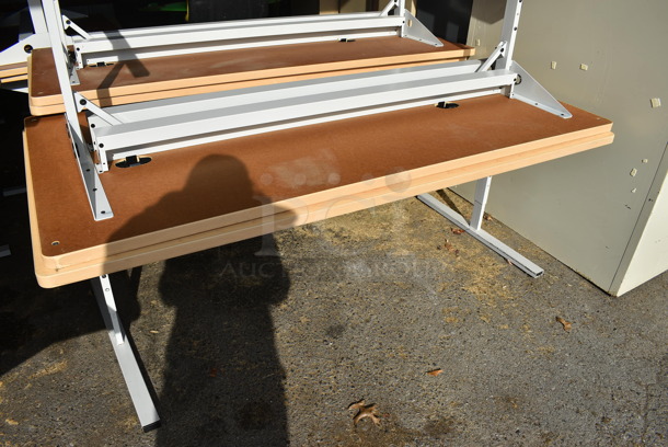 10 Wood Pattern Tables on Metal Legs. BUYER MUST REMOVE. 71.5x35.5x27. 10 Times Your Bid! (HS: Garage 5) - Image 5 of 5