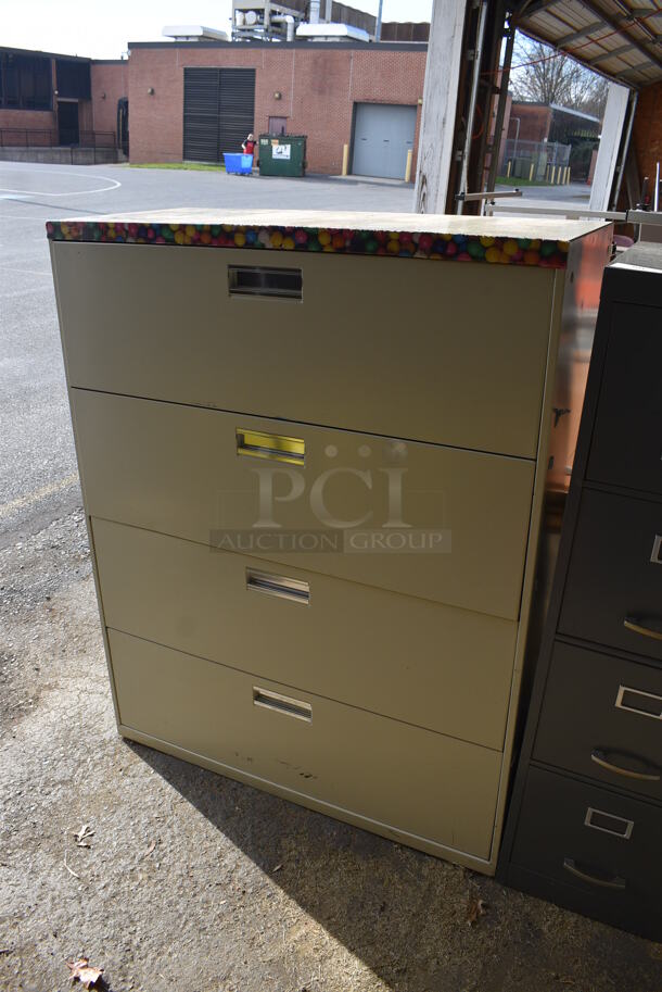 Tan Metal 4 Drawer Filing Cabinet. 42x19.5x53. (HS: Garage 5) - Image 2 of 8