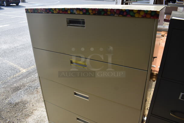 Tan Metal 4 Drawer Filing Cabinet. 42x19.5x53. (HS: Garage 5) - Image 3 of 8
