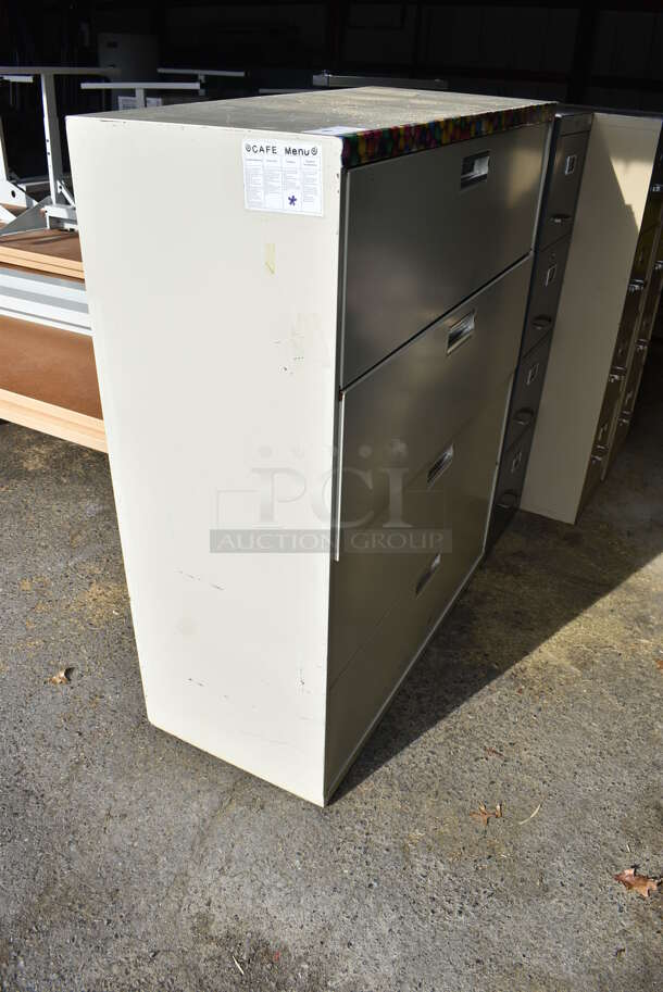 Tan Metal 4 Drawer Filing Cabinet. 42x19.5x53. (HS: Garage 5) - Image 8 of 8
