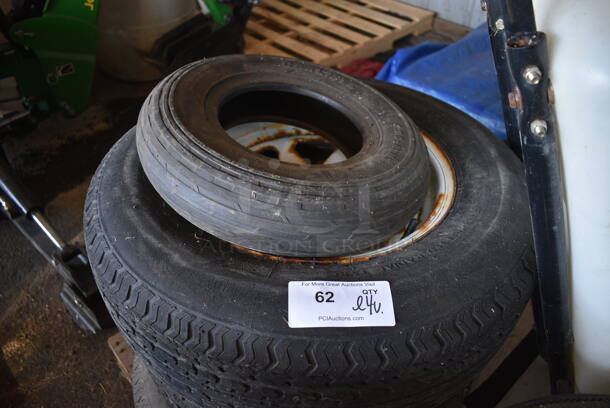 ALL ONE MONEY! Lot of 4 Various Tires Including Carlisle 4.80-8NHS and Wheelbarrow. Includes 15x4x15, 26x8x26. (HS: Garage 5) - Image 2 of 11