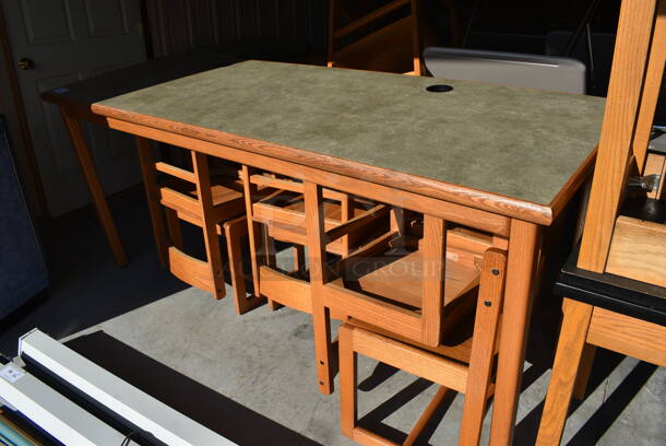 Wooden Library Table w/ Green Countertop. 90x30x38.5. (HS: Garage 6)