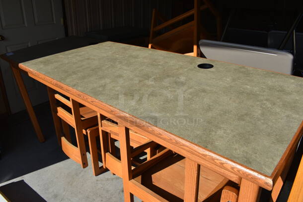 Wooden Library Table w/ Green Countertop. 90x30x38.5. (HS: Garage 6) - Image 2 of 4