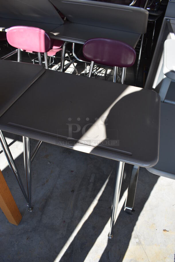 36 Gray Metal Desks w/ Attached Maroon Seat. BUYER MUST REMOVE. 24x33x33.5. 36 Times Your Bid! (HS: Garage 6) - Image 2 of 6