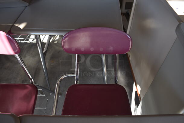 36 Gray Metal Desks w/ Attached Maroon Seat. BUYER MUST REMOVE. 24x33x33.5. 36 Times Your Bid! (HS: Garage 6) - Image 3 of 6