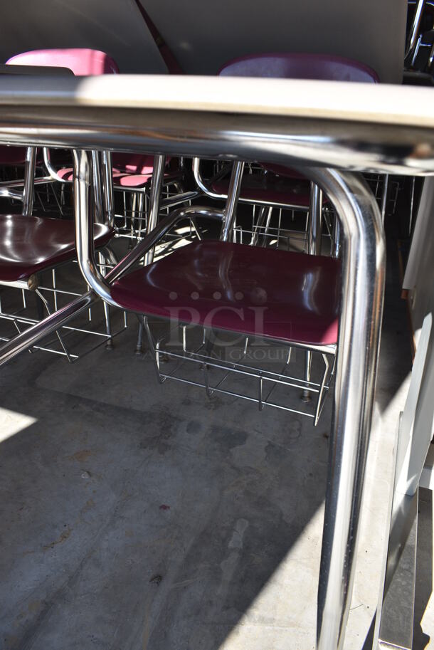 36 Gray Metal Desks w/ Attached Maroon Seat. BUYER MUST REMOVE. 24x33x33.5. 36 Times Your Bid! (HS: Garage 6) - Image 5 of 6