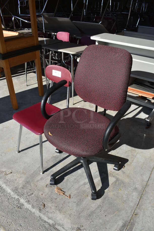 ALL ONE MONEY! Lot of 2 Chairs; Maroon Office Chair on Casters and Maroon Metal Chair. 24x24x43, 16x17x33. (HS: Garage 6) - Image 4 of 4