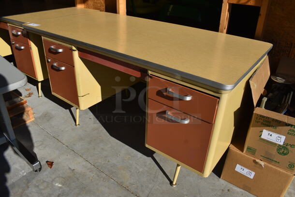 2 Wood Pattern and Metal Desks. 60x30x29. 2 Times Your Bid! (HS: Garage 6)