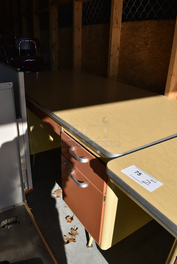 2 Wood Pattern and Metal Desks. 60x30x29. 2 Times Your Bid! (HS: Garage 6) - Image 5 of 6