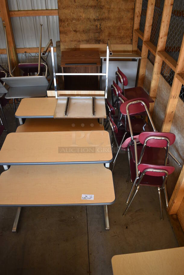 ALL ONE MONEY! Lot of 4 Various Desks, 8 Maroon Metal Chairs, 2 Podiums. BUYER MUST REMOVE. (HS: Garage 6) - Image 7 of 7