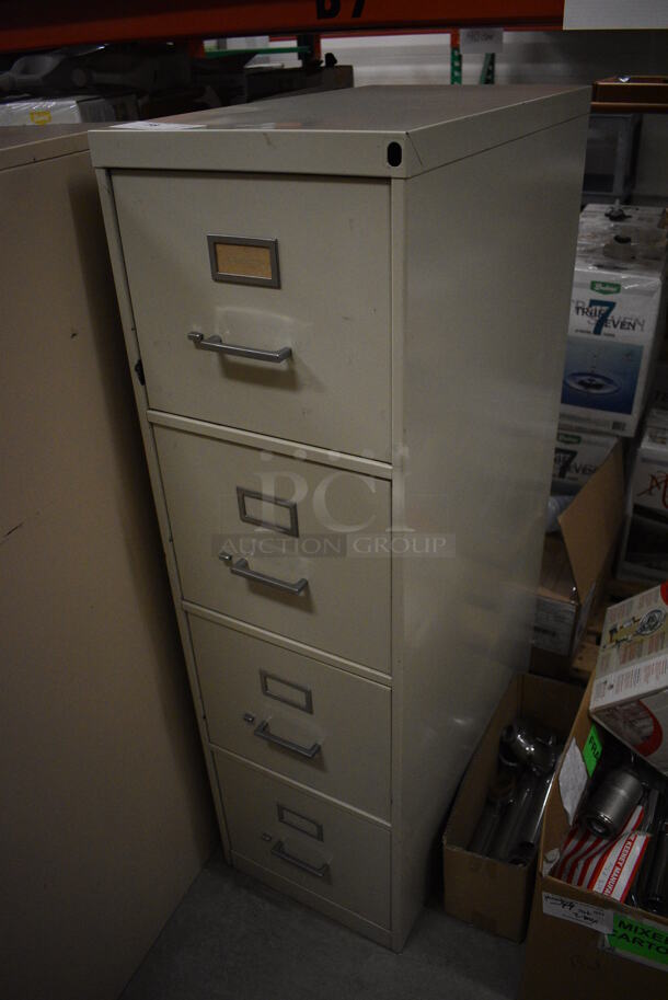 Tan Metal 4 Drawer Filing Cabinet. 15x26.5x52.5. (HS: Backroom) - Image 2 of 7